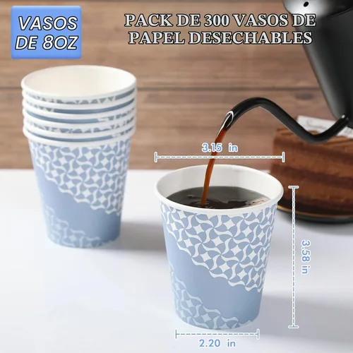 Vista 3 de MUCHII Vasos de papel de 8 onzas, 300 tazas de café desechables, color azul