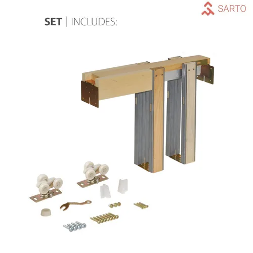 Vista 3 de Puerta corrediza francesa de bolsillo de 24 x 80 pulgadas con Veregio 7339 Oliva con vidrio esmerilado Kit de accesorios de riel Puerta