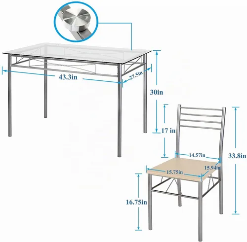 Vista 5 de VECELO Mesa y sillas de comedor de cocina para 4, juegos de comedor de 5 piezas, ahorro de espacio, 42.1 pulgadas, plata bruñida Negro