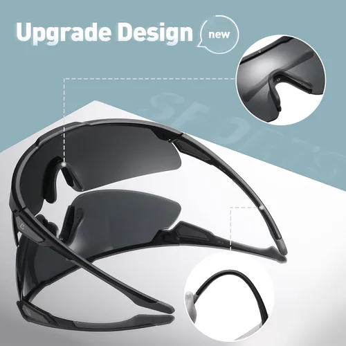 Vista 5 de Bevi Sports Shield - Lentes de sol polarizados UV400 con montura ligera TR90, unisex, béisbol, correr, ciclismo