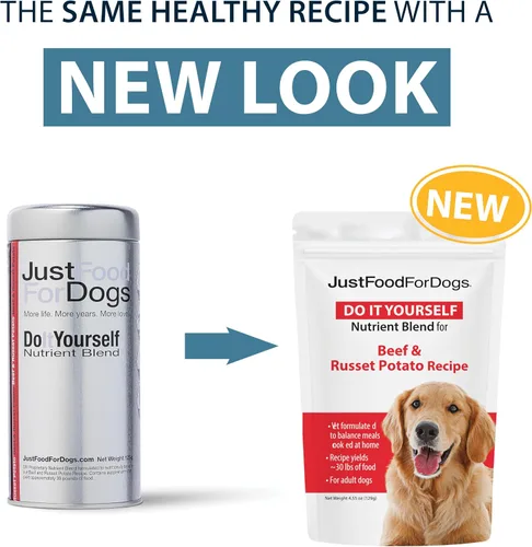 Vista 2 de JustFoodForDogs Mezcla de nutrientes DIY para comida casera para perros, carne de res y papa russet, 4.55 onzas