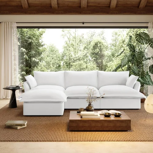 Vista 30 de Sofá modular de mezcla de lino para sala de estar, cómodo sofá modular con relleno de plumón, moderno sofá cama convertible con asiento profundo