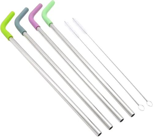 Vista 8 de Pajitas grandes reutilizables de 12 pulgadas, extra largas de 0.315 in, extra anchas de silicona de acero inoxidable 18/8 de grado alimenticio