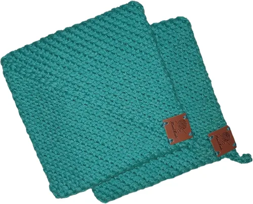Vista 22 de Soportes para ollas de ganchillo hechos a mano, colección de color sólido, algodón de 6 x 6 pulgadas, resistentes al calor, doble capa, lazo