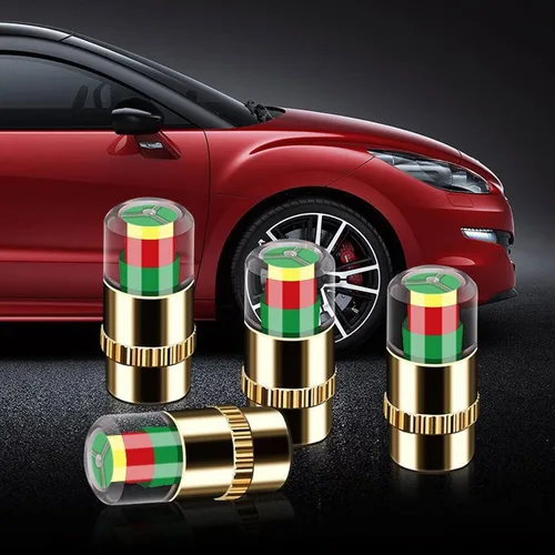 Vista 3 de 4Pcs Tire Pressure Monitor Valve Stem Caps for Hyundai Santa Fe (New Gen) 2024-2026, Air Indicator Sensor Alert Monitoring Kits,Gold