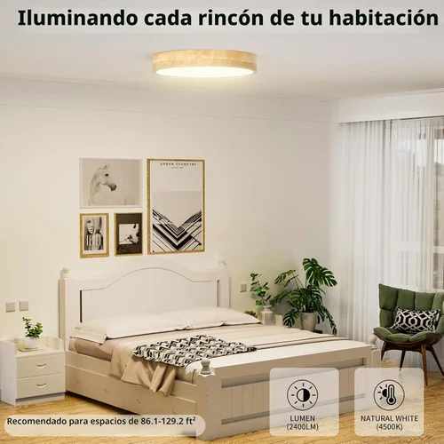 Vista 4 de Lámpara de Techo LED Empotrada: 12 Pulgadas 24W Luminaria de Dormitorio de Madera con Lámparas de Techo Redondas Modernas Planas Aéreas Minimalistas
