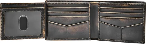 Vista 32 de Fossil Billetera plegable de cuero para hombre con ventana de identificación abatible para hombres