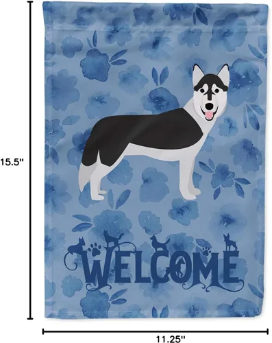 Vista 4 de Caroline's Treasures CK6084GF Bandera de bienvenida de Husky siberiano para jardín, bandera decorativa para patio exterior, obras de arte