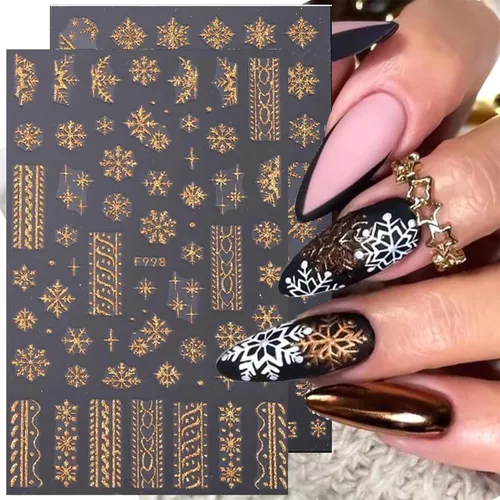Vista 4 de Calcomanías de uñas de Navidad para arte de uñas, 8 hojas, calcomanías de copo de nieve para arte de uñas, calcomanías autoadhesivas 3D, exquisitos