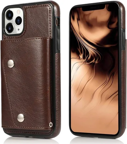 Vista 2 de LUVI Funda con tarjetero para iPhone 11 Pro con correa para el cuello, cadena cruzada, correa de muñeca, funda protectora con ranura para tarjeta