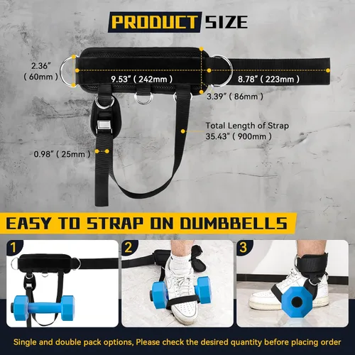 Vista 6 de Correas de tobillo para máquina de mancuernas y cables, accesorio de pie con mancuernas para gimnasio con correa de nailon más larga/junta