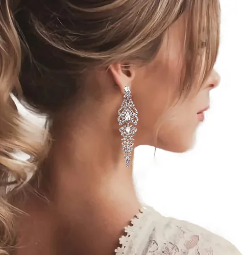Vista 3 de BriLove Pendientes colgantes de lágrima de cristal para mujer, Cristal Metal