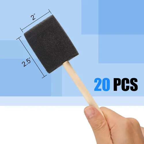 Vista 2 de 20 piezas de pinceles de espuma para pintar, pinceles de esponja de 2 pulgadas con mango de madera para pintar, pinceles de espuma para manchas