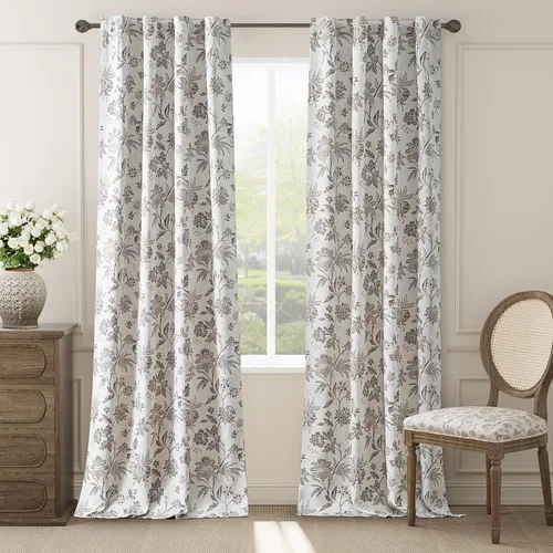 Vista 11 de jinchan Cortinas Opacas Florales para Dormitorio, 63 Pulgadas de Largo Cortinas Opacas con Estampado de Flores, Estilo Campo Francés con Pestañas