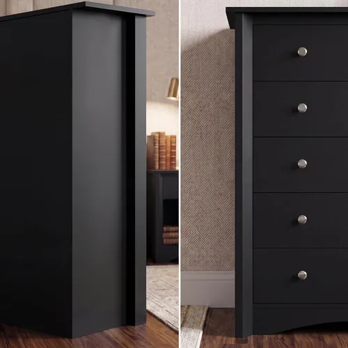 Vista 5 de Flamaker Cómoda alta para dormitorio, cómoda de madera con 5 cajones, color Negro
