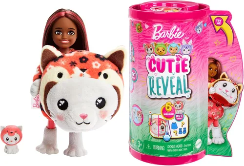 Vista 9 de Muñeca Barbie Cutie Reveal Chelsea y accesorios, disfraz de peluche de animal y 6 sorpresas que incluyen cambio de color, cachorro como rana