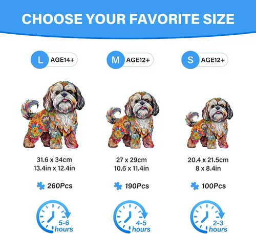 Vista 3 de Rompecabezas de madera para adultos, rompecabezas de madera de perro Shih Tzu, rompecabezas de corte de forma de madera única, el mejor regalo