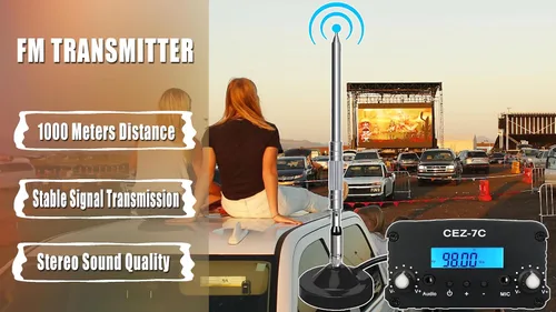 Vista 5 de Transmisor FM de 3,280.8 ft, transmisor de transmisión FM de largo alcance de 1/7 W para películas de autocine, estacionamiento de iglesia