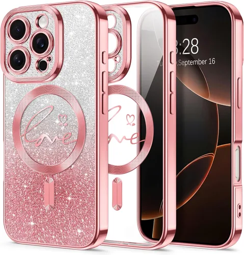 Vista 97 de Hython Funda para iPhone Air con purpurina, compatible con MagSafe Love Heart fundas magnéticas transparentes para teléfono para mujeres y niñas