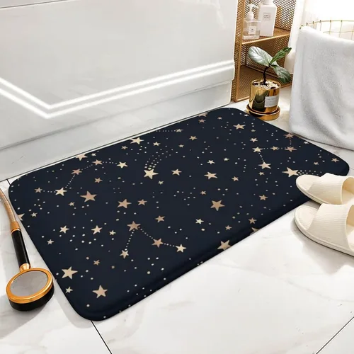 Vista 6 de Felpudo dorado Cosmos, diseño de constelación cósmica, tapete negro con estrellas brillantes, divertido tapete para decoración del hogar, tapete