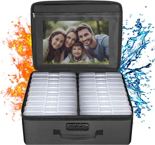 Vista 11 de ENGPOW Caja de almacenamiento de fotos ignífuga de 5200 °F con 16 fundas interiores de 4 x 6 pulgadas (transparente), organizador de fotos