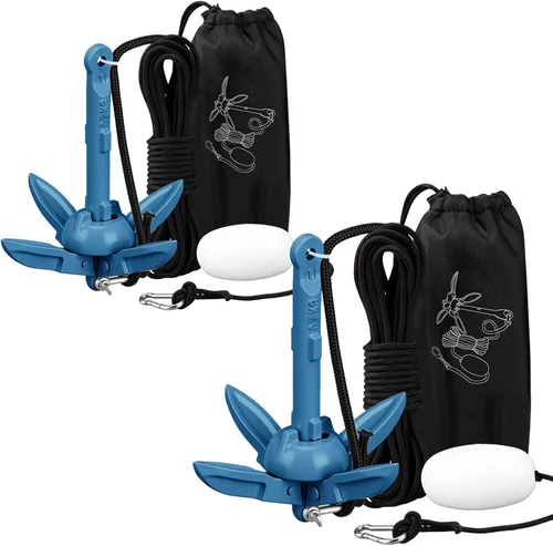 Vista 20 de Lounsweer Paquete de 2 anclajes de kayak marino de 1.5/3.5 libras, kit de anclaje plegable para barco, kayak, pesca, accesorios para botes pequeños