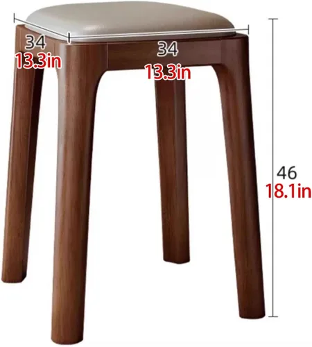 Vista 2 de Sillas de comedor de madera sin respaldo, sillas de cocina apilables, silla de comedor con cojín de piel sintética, silla cuadrada para sala
