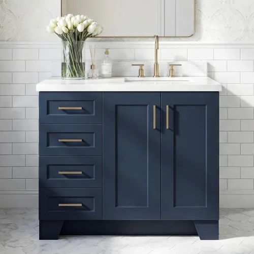 Vista 22 de DKB Bradford - Mueble de baño individual negro de 42 pulgadas con fregadero rectangular, encimera de mármol italiano de carrara con borde de 1.5