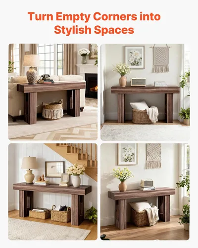 Vista 8 de VEVOR Mesa de consola, mesa de entrada de 63 pulgadas, mesa rectangular de madera, mesa de sofá estrecha detrás del sofá, mesas de consola