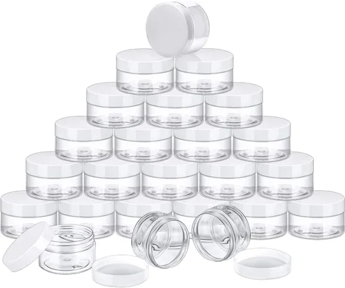 Vista 33 de SATINIOR 24 frascos de plástico transparente vacíos con tapas, recipientes de almacenamiento redondos de boca ancha para productos de belleza