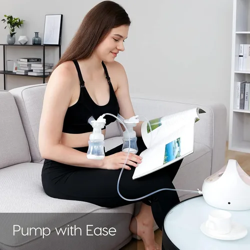 Vista 7 de Lupantte Brasier de extracción manos libres, cómodo brasier de extractor de leche con almohadillas, brasier de lactancia ajustable para bombeo. Se