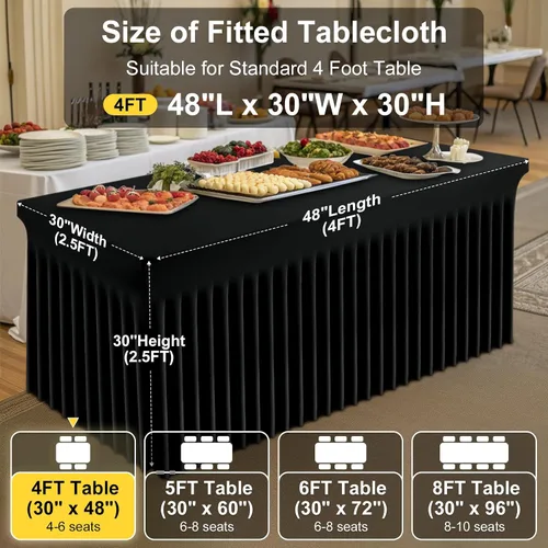 Vista 4 de Smiry Mantel de Spandex Paquete de 6, Mantel Elástico Ajustable Extensible para Mesas Rectangulares de 4 Pies, Cubierta de Mesa Impermeable Lavable