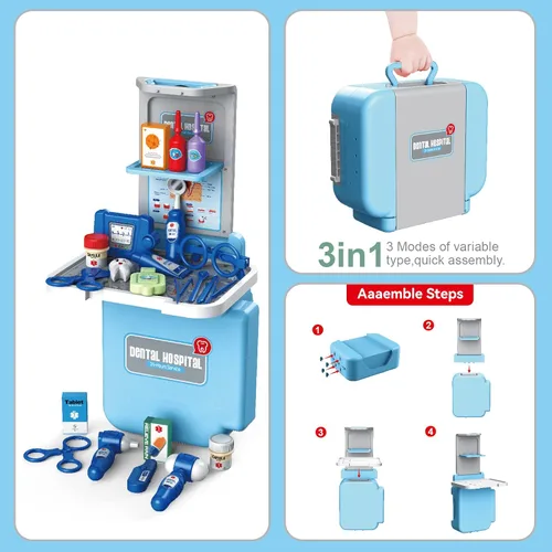 Vista 4 de QEEHIR Kit médico para niños juego de 33 piezas de doctor para niños kit de dentista para niños juego de doctor para niños juguetes médicos