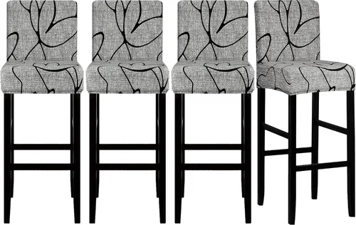 Vista 19 de Lellen Juego de 2 fundas para taburetes de bar, fundas jacquard para taburetes de bar, fundas deslizables elásticas para taburetes de bar