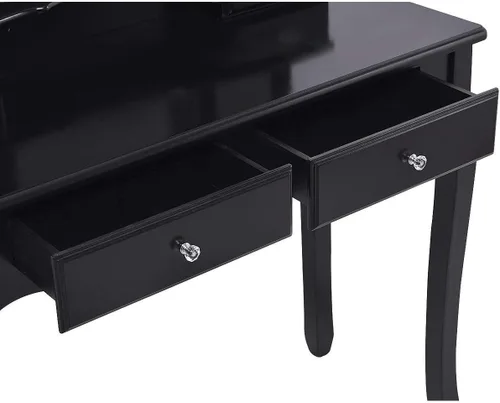 Vista 5 de Casart Tri Espejo Plegable Baño Vanidad Maquillaje Mesa Taburete Set Muebles para el Hogar con 4 Caj