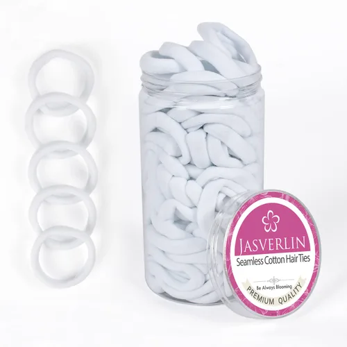 Vista 10 de JASVERLIN 100 ligas para el cabello de algodón sin costuras, bandas elásticas gruesas suaves y sin daños, soportes para cola de caballo para mujeres