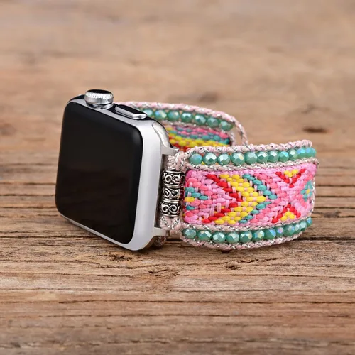 Vista 3 de Pulseras trenzadas bohemias compatibles con Apple Watch Band de 1.614 in 1.575 in 1.496 in 1.654 in 1.732 in 1.772 in 1.929 in, correa ajustable