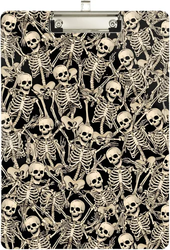 Vista 8 de ALAZA Fun Skeletons - Portapapeles de acrílico tamaño carta A4 con clip de perfil bajo para oficina en casa, hombres y mujeres, clip de color dorado