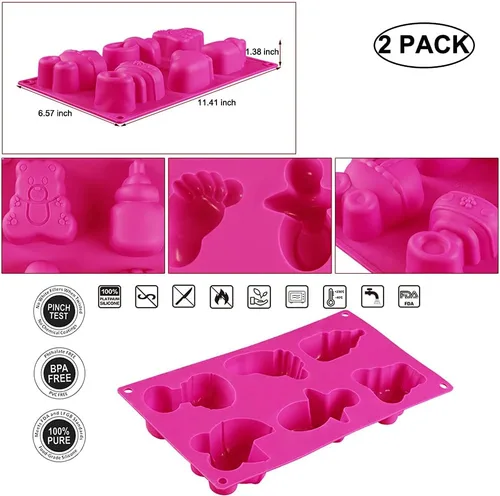 Vista 2 de Paquete de 2 moldes de silicona para bebés, moldes para hornear con temática 3D de baby shower, herramientas de decoración de pasteles