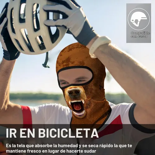 Vista 5 de Obacle Máscara Facial Pasamontañas para Hombres y Mujeres Ligera para Esquí, Caza, Ciclismo, Pesca Bear Cara Abierta Marrón