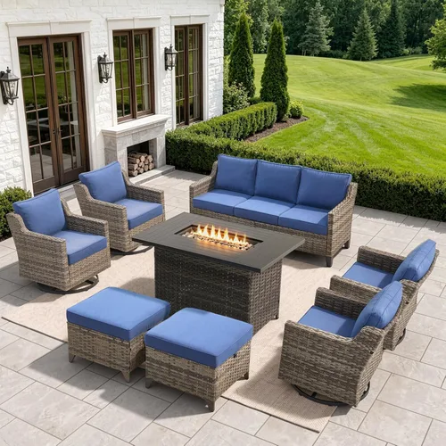 Vista 53 de Belord Sofá de patio exterior acolchado de 3 asientos de lujo de 6 pulgadas Cojín de mimbre marrón/beige de 6 pulgadas
