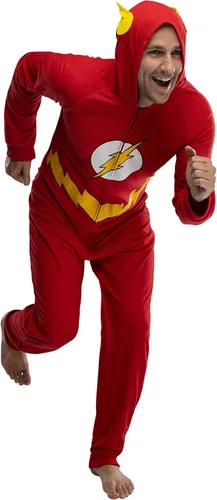 Vista 2 de DC Comics - Disfraz de superhéroe con capucha para hombre, pijama sin pies