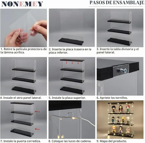 Vista 6 de NONEMEY Caja de exhibición de acrílico transparente con base de madera de 2 niveles, 3 niveles, 12/24 compartimentos, caja de almacenamiento