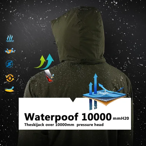 Vista 4 de Chaqueta impermeable de esquí de montaña para hombre, resistente al viento, abrigo cálido con capucha para invierno