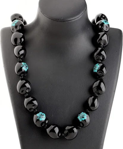 Vista 6 de BNQL Collar grueso hawaiano Kukui Nut Lei con cierre de lazo de cinta, regalo de graduación