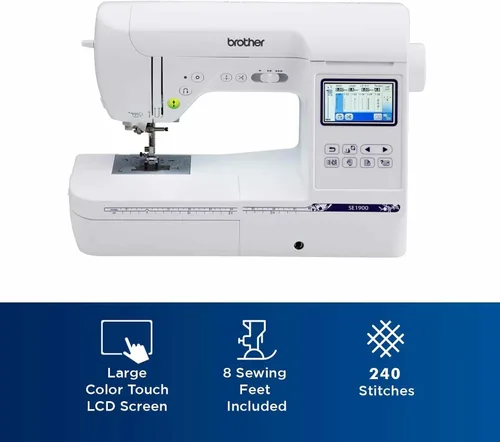 Vista 3 de Brother SE1900 Máquina de coser y bordar, 138 diseños, 240 puntadas integradas, computarizada, área de bastidor de 5" x 7", pantalla táctil LCD