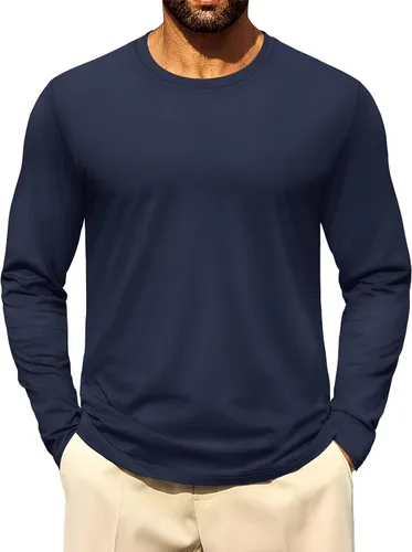 Vista 22 de Cotrasen - Camisetas básicas de manga larga para hombre, de algodón, con cuello redondo, transpirables, suaves y casuales