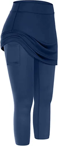 Vista 2 de XUETON Leggings con falda de tenis para mujer con bolsillos, cintura alta, levantamiento de glúteos, pantalón deportivo con volantes y falda