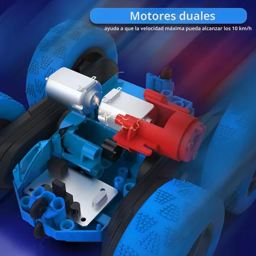 Vista 3 de Hamdol Auto de control remoto para niños, auto de acrobacias RC giratorio de 360°, vehículo eléctrico 4WD de doble cara con luces LED, autos de Azul