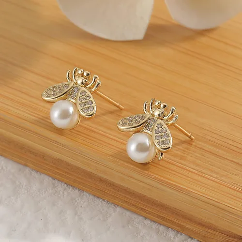 Vista 5 de Pendientes de tuerca de circonita S925 para mujer, aretes de perlas barrocas naturales, Latón, Perla